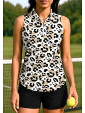 ieftine Cămașă pentru femei-Pentru femei Leopard Multicolor Tops Tricou sport Tricou POLO Cămașă de tenis Fără manșon Fermoar UPF50+ Rezistent la UV Înaltă Elasticitate Confortabil la umezeală Respirabil Tenis Alergat Pickleball
