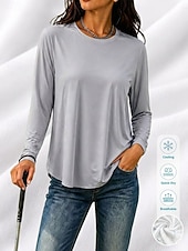 abordables T-shirt uni-Femmes Evacuation de l'humidité Séchage rapide T-shirt Sensation de fraîcheur Élégant Classique manche longue Col ras du cou Hauts Réguliers Occasionnel Quotidien Salle de sport Noir Blanche Rose