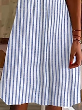 cheap Stripe&amp;Geometric Dress-Women's Knee Length Dress Casual Dress Striped Dress A Line Dress Elegant Fashion Daily Vacation Regular Fit Striped Short Sleeve V Neck Blue Yellow Red Green Summer Spring