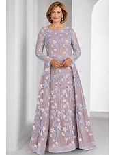 abordables Largo del piso-Dos Piezas Corte A Hasta el Suelo Vestido de Madrina Manga Larga Camiseta con cuello redondo Elegante Vintage Embellecido Formal Invitado a la boda Fiesta de Boda Encaje con Bordados Apliques