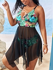 cheap Surfing Tankinis &amp; Bikinis-Women's Bathing Suit 2 Pieces Swimsuits Floral Printed V Neck Mesh Brief Leg UV Protection Lightweight Comfortable Sleeveless Swimwear Surfing Beach Swimming Summer