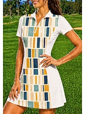 voordelige Dames jurk-Dames Geometrisch Sportkleding Tennispolojurk Korte mouw Kwart ritssluiting UPF50+ Elastisch Zweetafvoerend Ademend Volleybal Tennis Golf Strijkijzer Polo kraag Jurken Geel Blauw Paars Tenniskleding