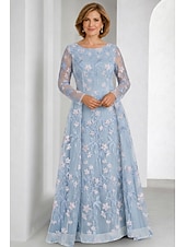 abordables Largo del piso-Dos Piezas Corte A Hasta el Suelo Vestido de Madrina Manga Larga Camiseta con cuello redondo Elegante Vintage Embellecido Formal Invitado a la boda Fiesta de Boda Encaje con Bordados Apliques