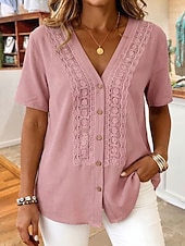  Women's Shirt Solid Color Elegant Bohemia Vacation Short Sleeve V Neck Crop Tops Blue Black White Pink Summer Spring