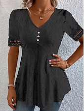  Mulheres Blusa Textura Elegant Elegante Boêmia Vintage Manga Curta Decote V Tops curtos Casual Diário Para Noite Damasco rosa Preto Branco Rosa Roxo Verão Primavera