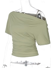 ieftine tricou simplu-Pentru femei Top cu umeri deschiși Tricou Grafic Simplu Epocă Stilat Fără manșon Manșon scurt Asimetric De Pe Umăr Topuri obișnuite Casual Plajă vară Negru Alb Trifoi Vară Primăvară