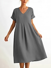 abordables Vestido blanco-Mujer Vestido hasta la Rodilla Vestido de verano Vestido informal Vacaciones Casual Boho Playa Fiesta Cita Holgado Plano Manga Corta Escote en Pico Azul Piscina Negro Rosa Verde Trébol Verano