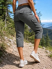 cheap Women's Cargo Pants-Women's Capri Pants Cargo Pants Elegant Sport Capris Medium Waist Solid Color Pocket Quick Dry Outdoor Inelastic Outdoor Travel Vacation Light Gray Dark-Gray Army Green Mint Green Summer Spring Loose