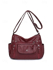 baratos Malas a tira-colo-Bolsa transversal feminina em couro sintético, com vários bolsos, bolsa de ombro espaçosa com alça ajustável, bolsa mensageiro vintage macia para viagens, férias e uso casual diário.