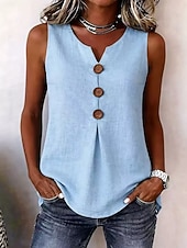 cheap Dressy Blouses-Women's Shirt Sleeveless Blouses Solid Color Elegant Sleeveless V Neck Regular Tops Daily Beach Light Blue Orange-red Black White Apricot Summer Spring