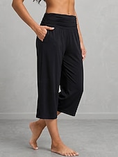 cheap Wide Leg &amp; High Waisted-Women's Wide Leg Vacation Sport Lounge Pants Calf-Length High Waist Comfortable Micro-elastic Vacation Formal Blue Light Gray rice white Black Summer Spring