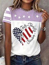  アメリカ独立記念日 女性用 Tシャツ プリント グラフィック 国旗 ヴィンテージ スタイリッシュ クラシック 半袖 クルーネック レギュラートップス カジュアル 日常 週末 ブルー ルビーレッド パープル 夏 春
