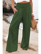 preiswerte Gerade geschnittene Hose-Damen Weites Bein Urlaub Stilvoll Volle Länge Hohe Taille Plissiert Komfort Dehnbar Täglich Strand Violett Marineblau Khaki Schwarz Sommer Frühling Lässiger Schnitt