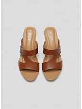 cheap Slide Sandals-Women's Brown Cork Wedge Sandals - Open-Toe Slip-On Summer Slides with Croc-Embossed Straps for Casual &amp; Summer Wear