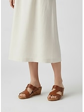 cheap Slide Sandals-Women's Brown Cork Wedge Sandals - Open-Toe Slip-On Summer Slides with Croc-Embossed Straps for Casual &amp; Summer Wear