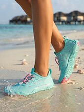 abordables Mujeres-Zapatillas acuáticas azules de secado rápido para mujer con cordones elásticos ajustables: calzado transpirable de ajuste ancho, antideslizante, ideal para la playa, el snorkel y la natación.