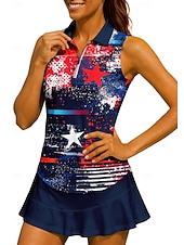 cheap Women's Shirt-Women's Stars Tops Sport Shirt Golf Polo Shirt Tennis Shirt Sleeveless Zipper Floral UPF50+ UV Resistant High Elasticity Moisture Wicking Breathable Volleyball Tennis Golf Turndown Polo Collar Shirt