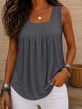 abordables Tanque Sencillo-Mujer Tanque Color sólido Vintage Elegante Básico Sin Mangas Escote Cuadrado Tops regulares Casual Diario Azul Piscina Blanco Naranja Verde Trébol Gris Verano Primavera