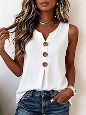 abordables Blusas Sencillas-Mujer Blusa Color sólido Vintage Elegante Básico Sin Mangas Escote en Pico Tops largos Casual Diario Azul Piscina Blanco Rojo Naranja Verde Trébol Verano Primavera