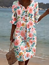  Per donna Abito al ginocchio Vestito Casual Abito a trapezio Elegante Vacanza Spiaggia Ferie Vestibilità regolare Floreale Grafico Manica Corta Scollo a V Blu Giallo Rosa Verde Estate Primavera