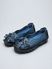 abordables Ballerines femme-Ballerines confortables en cuir de vachette rouge premium pour femme - légères et confortables toute la journée, ornées d'appliqués floraux faits main, avec semelle antidérapante, idéales pour la