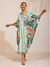 abordables vestido casual estampado-caftán de gasa fluida con estampado floral botánico