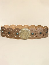 preiswerte Damengürtel-Boho-Gürtel mit runden Conchos für Damen, Western-Taillengürtel aus Kunstleder mit türkisfarbenen Nieten, Vintage-Gürtel mit Concho-Verzierung für Kleider, Festivals, Urlaub, Cowgirl-Look und lässige