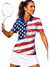  250º Aniversário da América Mulheres Americano / EUA Bandeiras Camisa Esportiva Camisa polo de caminhada Camisa de tênis Camiseta de tênis Manga Curta Floral Botões UPF50+ Resistente a UV
