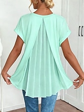 abordables Blusas Sencillas-Women's Shirt Boho Shirt Pleated Elegant Vacation Daily Short Sleeve V Neck Long Tops Casual Daily Going out Black White Pink Sky Blue Green Summer Spring