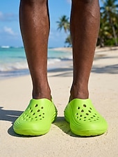 cheap Men-Men's Green Beach Clogs - Lightweight Breathable Slip-On Comfort Sandals - Casual Summer Shoes for Beach Vacation, Seaside Relaxing, Holiday Travel and Daily Leisure