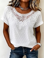  Mujer Camisa camisa boho Camisa de encaje Encaje Elegante Bohemia Vacaciones Manga Corta Tops largos Casual Blanco Verano Primavera