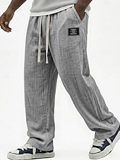 abordables Clásico-Hombre Pantalones de lino Pantalones Pantalones de verano Pantalones anchos Correa Cintura elástica Pierna recta Plano Ligero Cómodo Longitud total Casual Diario Exterior Moda Ropa de calle Azul