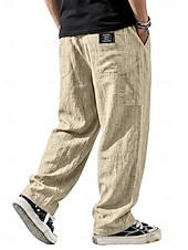 cheap Classic-Men's Linen Pants Trousers Casual Pants Summer Pants Baggy Pants Drawstring Pocket Elastic Waist Plain Comfort Lightweight Full Length Daily Outdoor Holiday Vacation Fashion Blue Black Inelastic