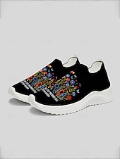  hvite slip-on-sneakers med patriotisk bukett til dame – lette, blomsterprintede tursko til uavhengighetsdagen, parade og sommerfestivaler &uformelt streetwear