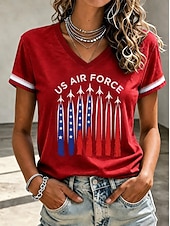 ieftine Independence Day Top-American Independence Day Women's T Shirt Print Graphic American Flag Vintage Stylish Classic Short Sleeve V Neck Regular Tops Casual Daily Blue White Red Summer Spring