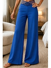 preiswerte Anzughosen für Damen-Damen Hose Anzughose Mode Streetwear Arbeit Volle Länge Hohe Taille Einfach Weites Bein Elastischer Bund Komfort Weich Atmungsaktiv Mikroelastisch Outdoor Büro Straße Blau Navy-Blau Schwarz Weiß