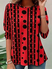 cheap Stripe&amp;Geometric tee-Women's T Shirt Print Graphic Geometric Polka Dot Fashion Stylish Classic Long Sleeve Crew Neck Round Neck Regular Tops Casual Daily Weekend Black Red Purple Summer Spring Fall