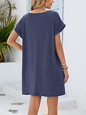 cheap Plain Dress-Women's Mini Dress Shift Dress Summer Dress Casual Daily Loose Fit Plain Short Sleeve V Neck Blue Navy Black Wine Summer