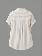 cheap Plain Blouses-Women's Shirt Button Up Buttons Striped Fashion Casual Short Sleeve Turndown Regular Tops Casual Apricot Summer Spring