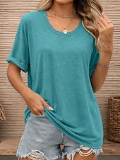  Damskie Podkoszulek Koszulka Jednokolorowe Moda Elegancki Krótki rękaw Półgolf Długie topy Codzienny Weekend Zieleń pawia Niebieski szary Czarny Biały Ciemnozielony Lato Wiosna