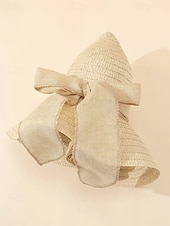abordables Chapeaux pour femmes-Chapeau de soleil bohème en paille pour femme, chapeau de plage pliable multicolore avec nœud papillon, chapeau à larges bords portable pour une tenue décontractée
