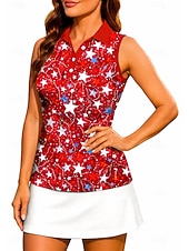baratos Camisa Feminina-250º Aniversário da América Dia da Independência Mulheres Estrelas Bandeiras Camisa Esportiva Camisa polo de caminhada Regata Sem Manga Botões UPF50+ Proteção UV Respirável Voleibal Tênis Badminton