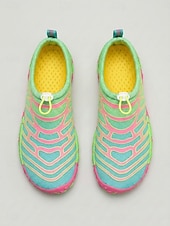 economico Donne-Scarpe da acqua da donna verdi e colorate con stampa geometrica - calzature slip-on larghe in mesh traspirante ad asciugatura rapida, scarpe a piedi nudi antiscivolo per spiaggia, snorkeling e nuoto
