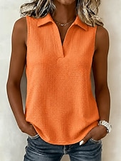  Per donna Camicia a nido d'ape Tinta unica Elegante Attivo Vacanza Senza Maniche Mezza Manica Scollo a V Top lunghi Quotidiano All'aperto Abbigliamento casual alla moda Bianco Arancione Verde Estate