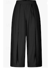abordables pierna ancha y cintura alta-Mujer Pantalones Capri Perneras anchas Vacaciones Casual Capris Alta cintura PEC Negro Amarillo Caqui Verano