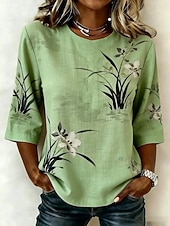 economico Bluse Floreali-Per donna Blusa Stampato Floreale Grafico Bohemien Vintage Tropicale Manica 3/4 Girocollo Top Regolari Casuale Quotidiano Abbigliamento da vacanza Blu Rosa Rosso Verde Estate Primavera Autunno Inverno