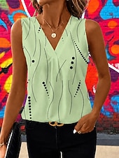 cheap Graphic Tank-Women's Tank Top Graphic Geometric Abstract Elegant Vintage Stylish Sleeveless V Neck Crop Tops Beach Wedding Casual Daily Blue White / Black White Light Green Brown Summer Spring