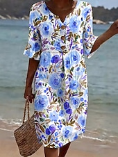  Per donna Abito al ginocchio Vestito Casual Abito a trapezio Elegante Vacanza Spiaggia Ferie Vestibilità regolare Floreale Grafico Manica Corta Scollo a V Blu Giallo Rosa Verde Estate Primavera