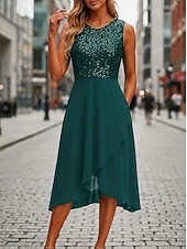 preiswerte Chiffonkleider-Damen Midikleid Chiffonkleid Paillettenkleid Cocktailkleid Elegant Mode Modern Urlaub Party Wochenende Normale Passform Blumen Ärmellos V Ausschnitt Schwarz Rosa Rote Grün Sommer Frühling