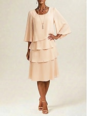 cheap Chiffon Dresses-Women's Midi Dress Chiffon Dress Cocktail Dress Wedding Guest Dress Elegant Fashion Modern Daily Outdoor Vacation Regular Fit Plain Long Sleeve Crew Neck Black Pink Navy Blue Apricot Summer Spring